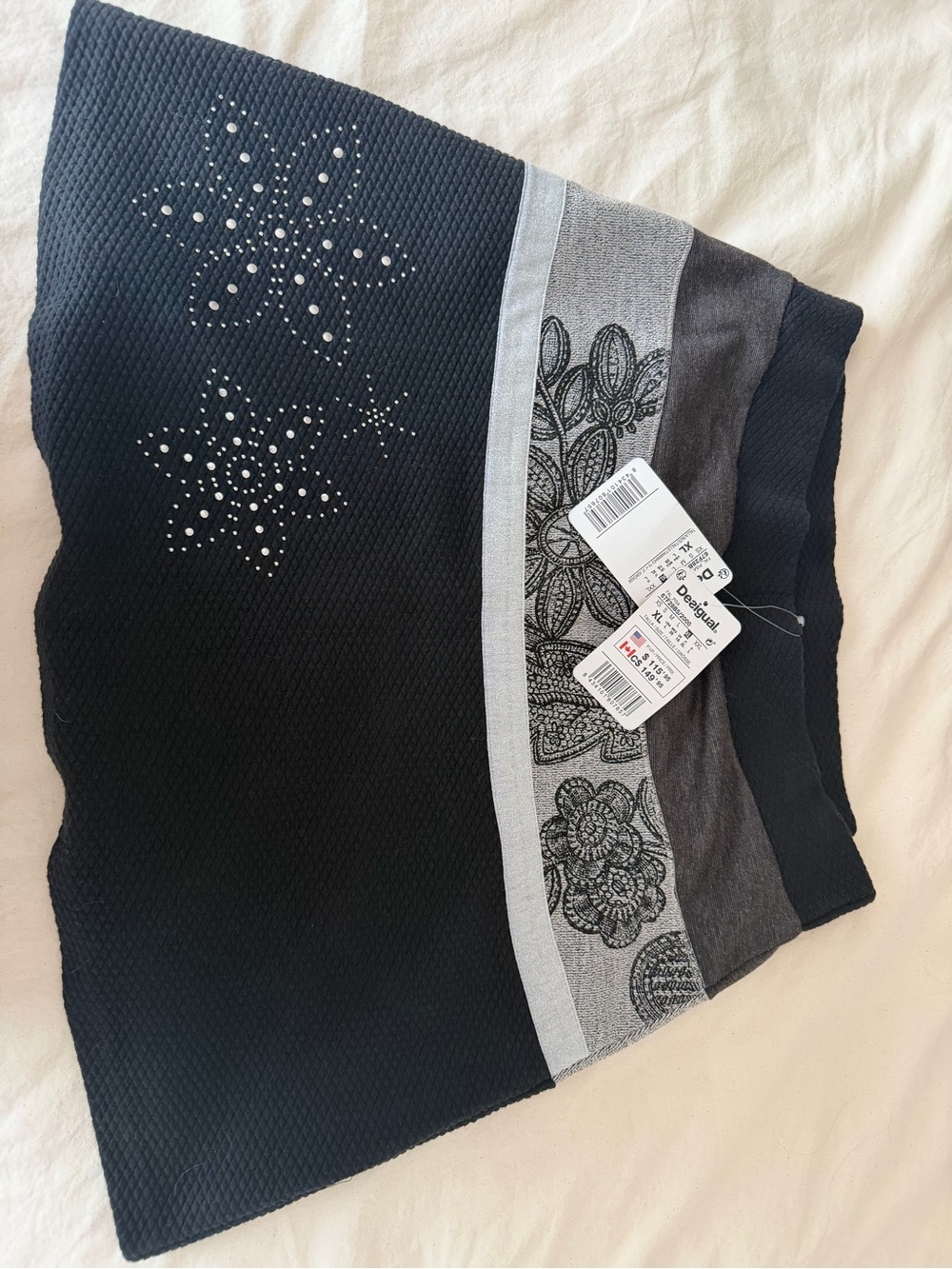 Desigual Black Embellished Floral Mini Skirt XL NWT